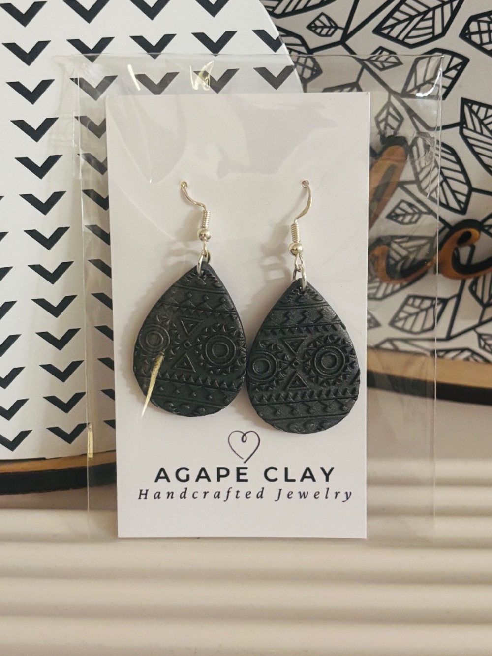 Polymer Clay Gray Teardrop Earrings